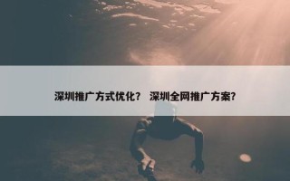 深圳推广方式优化？ 深圳全网推广方案？