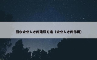 丽水企业人才库建设方案（企业人才库作用）