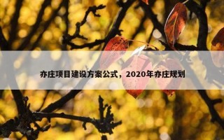 亦庄项目建设方案公式，2020年亦庄规划