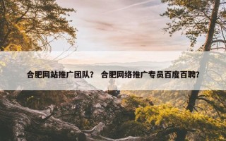 合肥网站推广团队？ 合肥网络推广专员百度百聘？