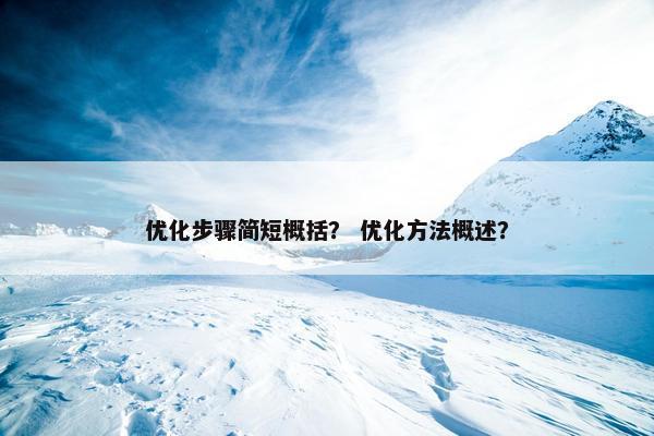 优化步骤简短概括？ 优化方法概述？-第1张图片-冷动云